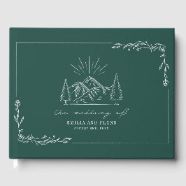 Mountain Forest Emerald Rustic Wedding Guest Book Gästebuch