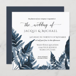 Mountain Forest Greenery Fern Delft Blue Wedding Einladung