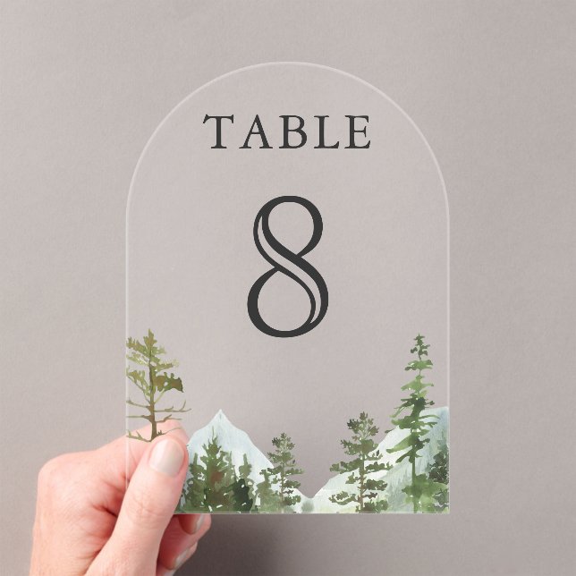 Mountain Forest Trees Wedding Acrylic Table Number Acryleinladungen (Insitu (Handheld))