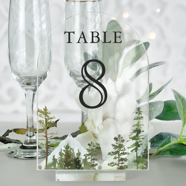 Mountain Forest Trees Wedding Acrylic Table Number Acryleinladungen (Von Creator hochgeladen)