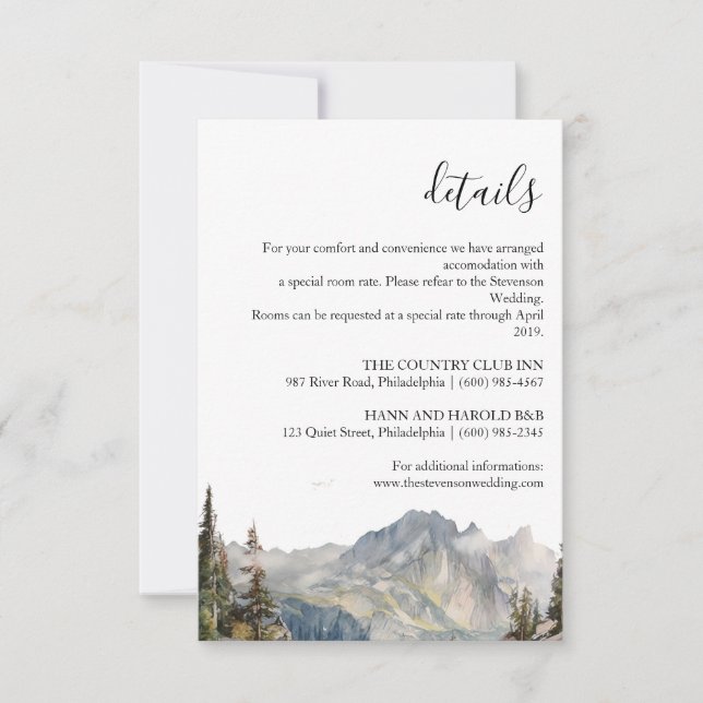 Mountain forest Wedding Details card Einladung (Vorderseite)