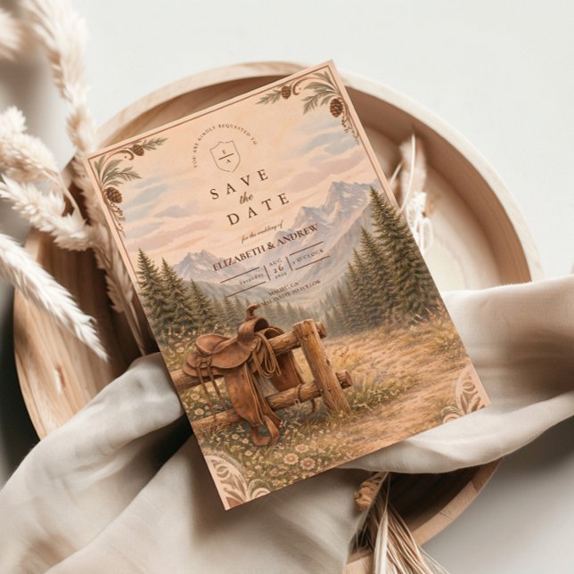 Mountain Forest Western Saddle Wedding Save The Date (Von Creator hochgeladen)