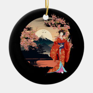 Mountain Fuji Cherry Blüten Geisha Japanischer Gar Keramik Ornament