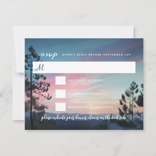 Mountain Getaway Wedding RSVP Karte (Vorderseite)