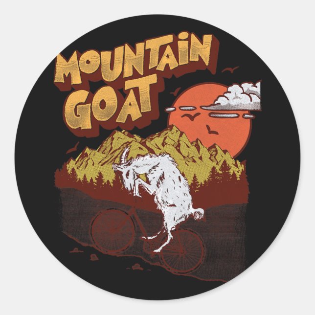 Mountain Goat Funny Mountain Biking Goat Biker Vin Runder Aufkleber (Vorderseite)