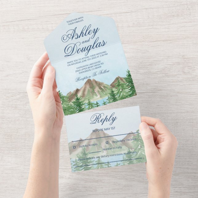 Mountain Lake All in One Wedding Invitation (Déchirure)