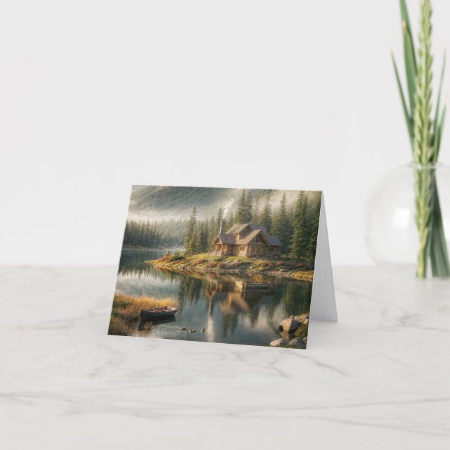 Mountain Lake Cabin Note Card Karte (Vorderseite)