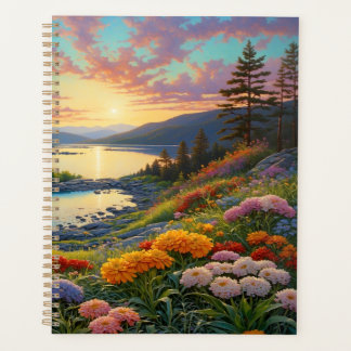 Mountain Lake Flowers Colorful Art
