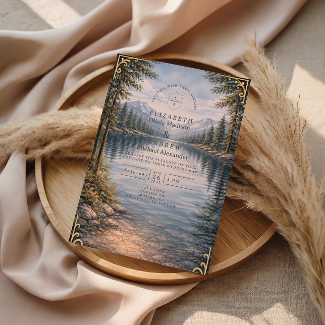 Mountain Lake Forest Reflection Hochzeit Einladung (Von Creator hochgeladen)