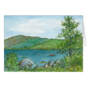 Mountain Lake Kayaking Watercolor Art