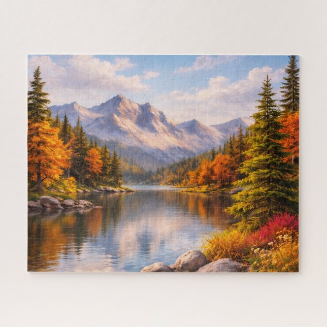 Mountain Lake Reflection Colorful Fall Puzzle (Horizontal)