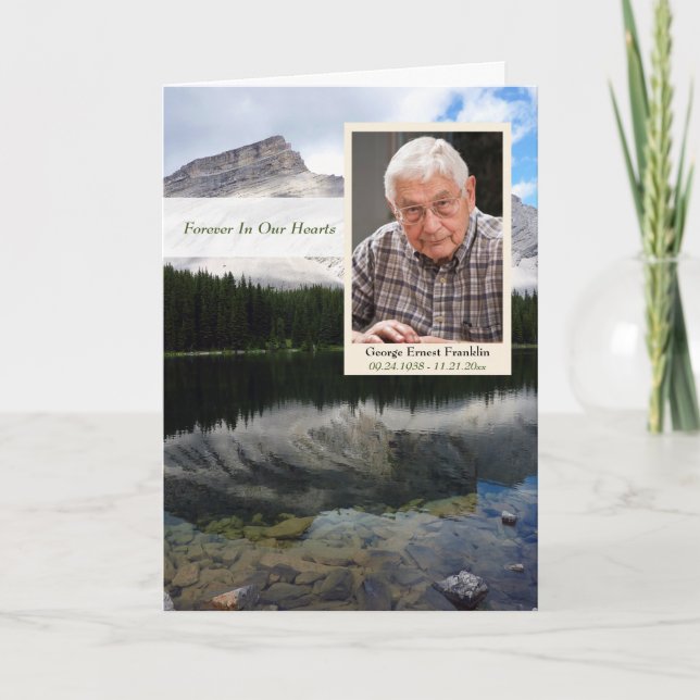 Mountain Lake Scene Memorial Card with Photo Karte (Vorderseite)