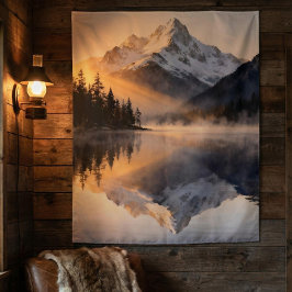 Mountain Lake Sunrise Tapestry Wandteppich