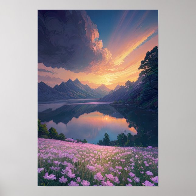 Mountain Lake Sunset Poster (Vorne)