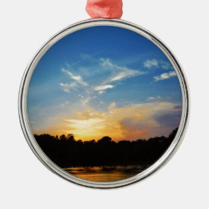 Mountain Lake Sunset Silbernes Ornament