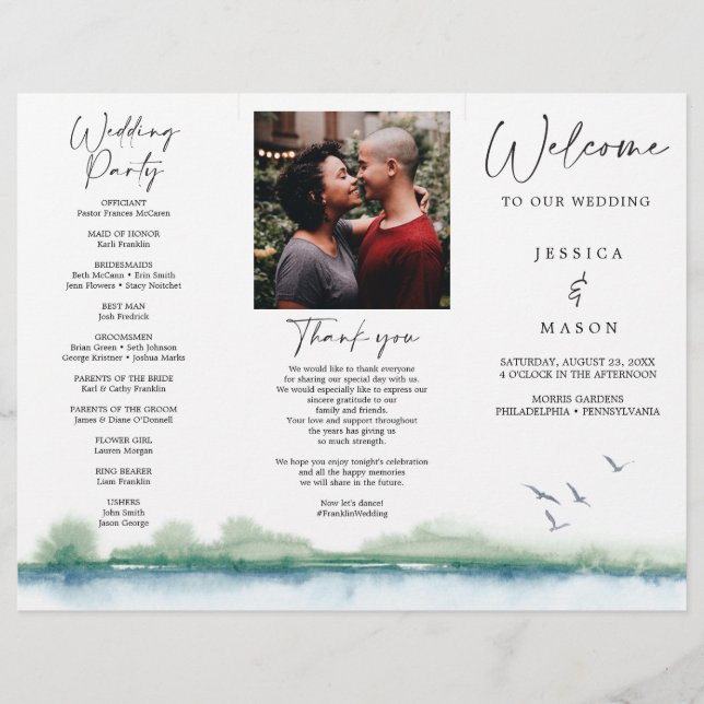 Mountain Lake Tri-Fold-Hochzeitsprogramm Flyer (Vorne)