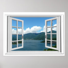 Mountain Lake View Trompe l'oeil Fake Window Poster