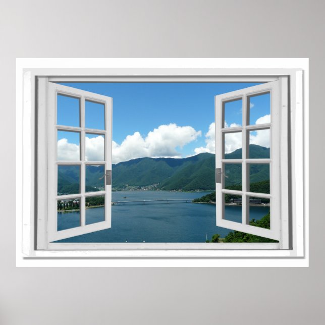 Mountain Lake View Trompe l'oeil Fake Window Poster (Vorne)
