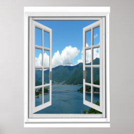 Mountain Lake View Trompe l'oeil Fake Window Poster