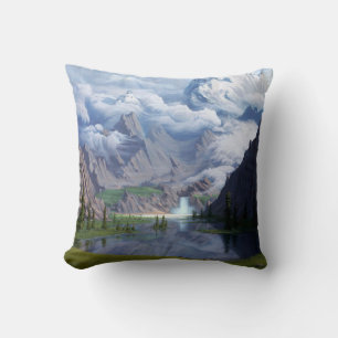 Mountain Lake Wasserfall digitale Kunst 3D Illustr Kissen