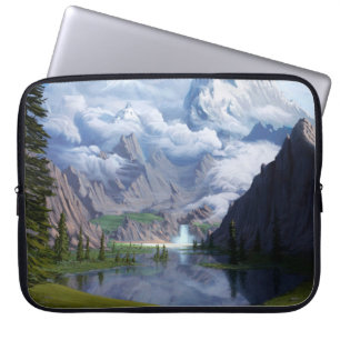 Mountain Lake Wasserfall digitale Kunst 3D Illustr Laptopschutzhülle