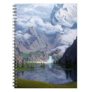 Mountain Lake Wasserfall digitale Kunst 3D Illustr Notizblock