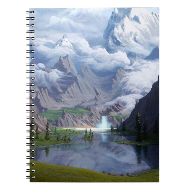 Mountain Lake Wasserfall digitale Kunst 3D Illustr Notizblock (Vorderseite)