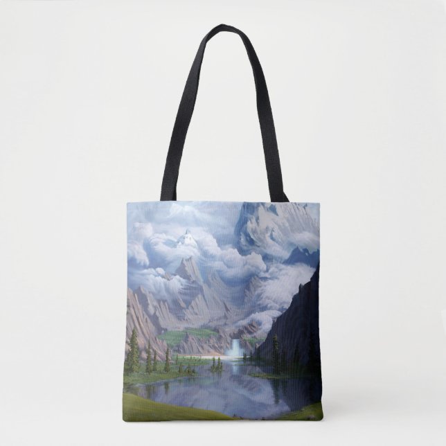 Mountain Lake Wasserfall digitale Kunst 3D Illustr Tasche (Vorderseite)