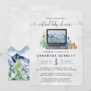 Mountain Laptop Virtual Baby-Dusche Einladung