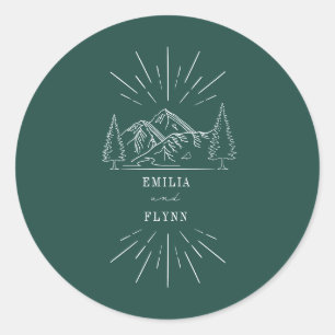 Mountain Line Art Emerald Wedding Classic Round S Runder Aufkleber