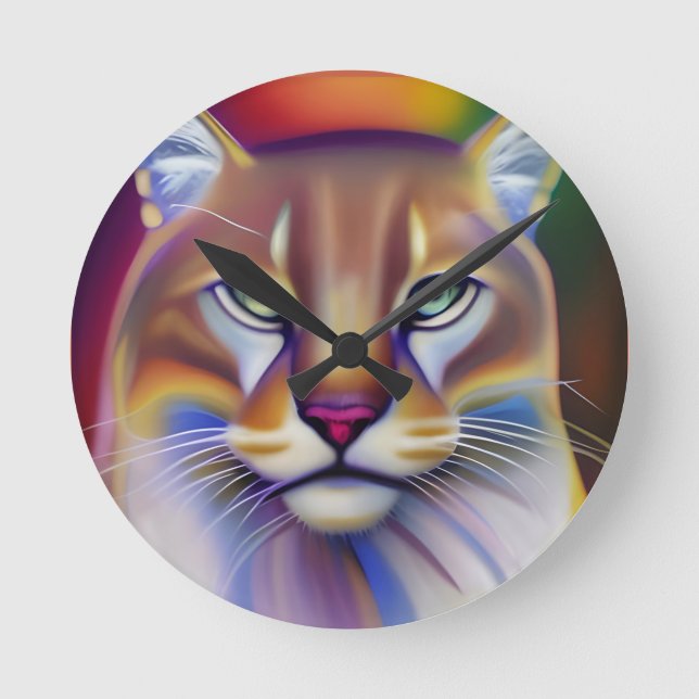 Mountain Lion Art Runde Wanduhr (Vorderseite)
