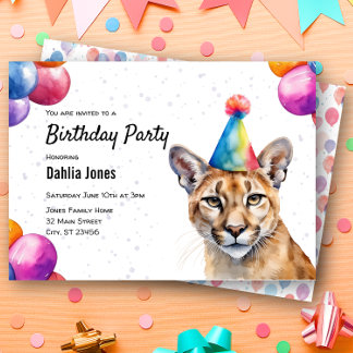 Mountain Lion Cougar Puma Animal Birthday Party Einladung