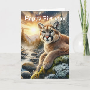 Mountain Lion Lying on Cliff Birthday Karte