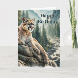Mountain Lion Lying on Cliff Men's Birthday Card Karte