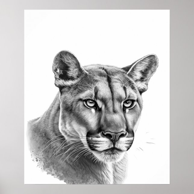 Mountain Lion Puma Big Cat Black White Poster (Vorne)