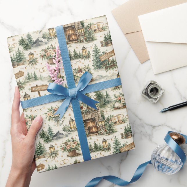 Mountain Lodge Wedding Watercolor Pattern Geschenkpapier (Schenken)