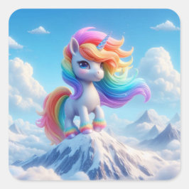 Mountain Magic Rainbow Unicorn Quadratischer Aufkleber