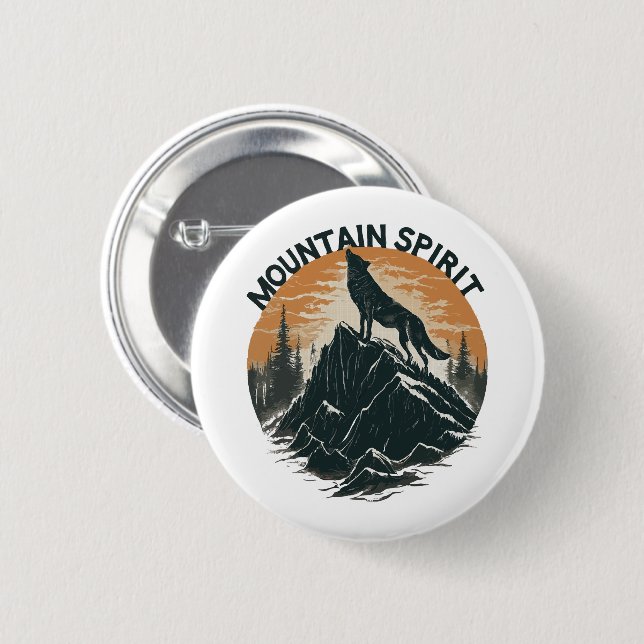 Mountain Majesty Wolf Howling auf dem Gipfel Button (Vorne & Hinten)