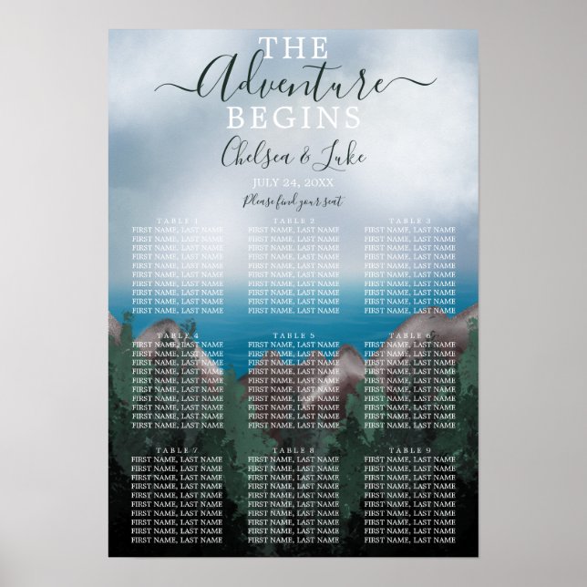 Mountain Meets Ocean Wedding Seating Chart Poster (Vorne)