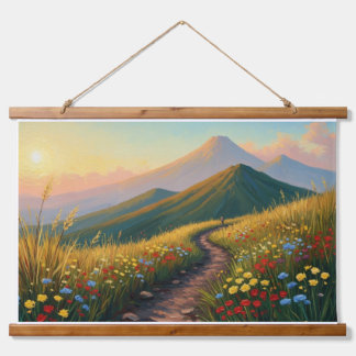 Mountain Pathway in Wildflower Meadow - Golden Hou Wandteppich Mit Holzrahmen
