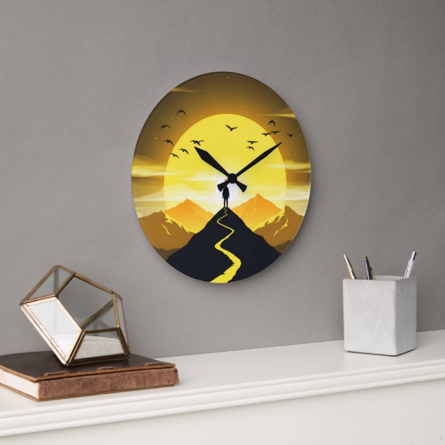Mountain Peak Silhouette with a winding. Pedestal Große Wanduhr (Büro)