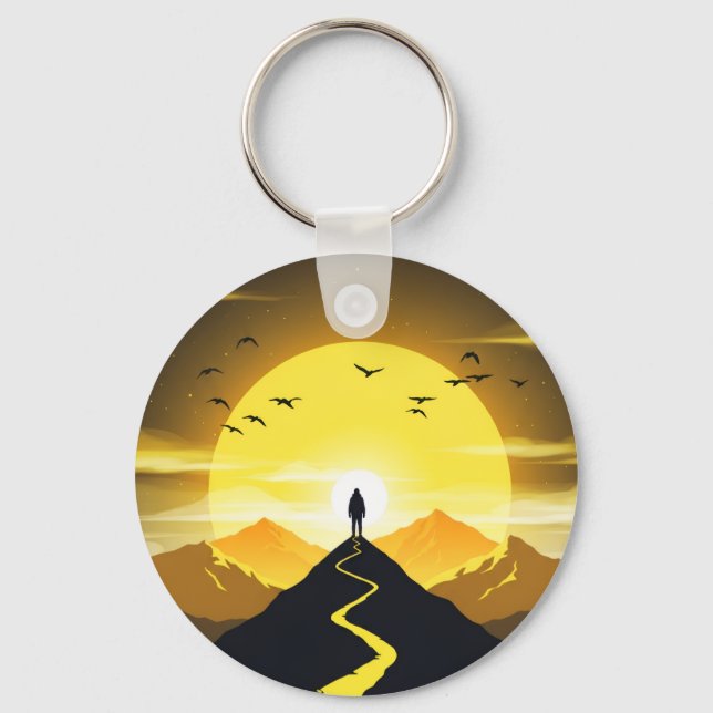 Mountain Peak Silhouette with a winding. Pedestal Schlüsselanhänger (Vorderseite)