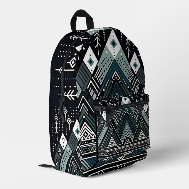 Mountain Peaks Tribal Geometric Backpack Bedruckter Rucksack (Rückseitige Ecke links)