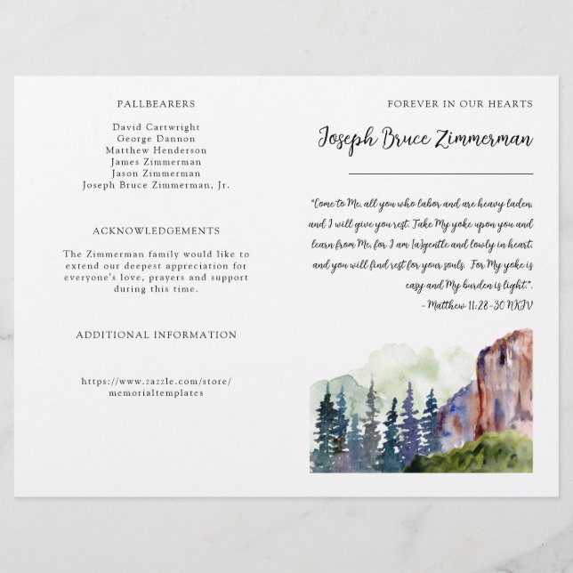 Mountain Photo Funeral Memorial Bifold Programme (Devant)