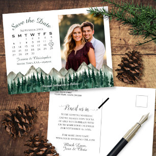 Mountain & Pine Hochzeitskalender Foto Save the Da Ankündigungspostkarte