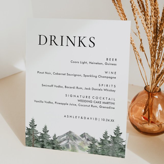Mountain Pine Tree Wedding Bar Menu Sockelschild (Von Creator hochgeladen)