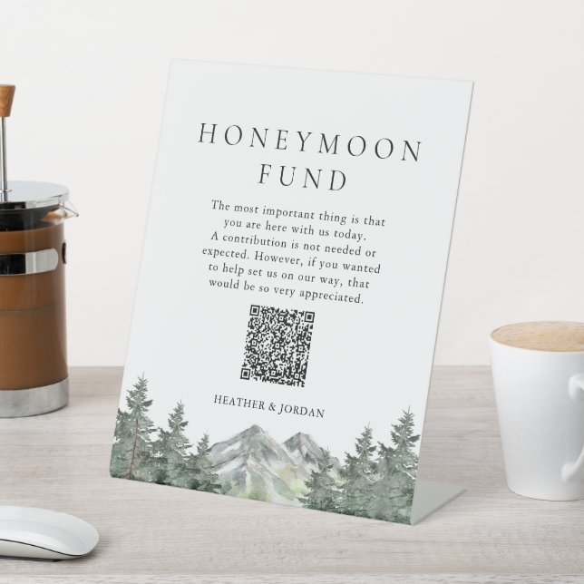 Mountain Pine Tree Wedding Honeymoon Fund Sockelschild (In SItu)