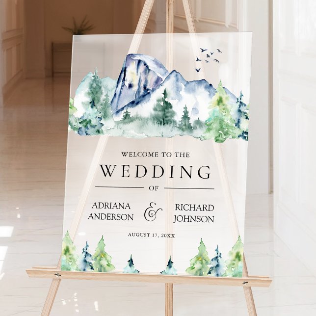 Mountain Pine Trees Forest Wedding Welcome Acrylschild (Von Creator hochgeladen)