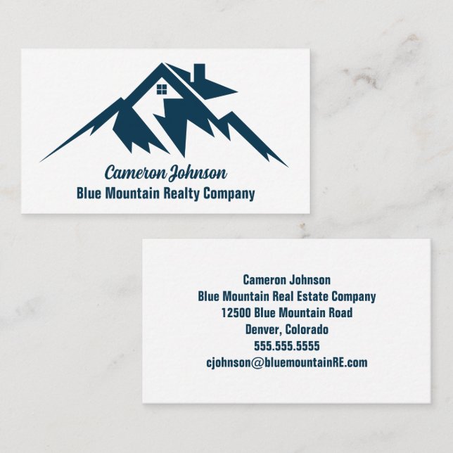 Mountain Real Anwesen Company Custom Blue White Visitenkarte (Vorne/Hinten)