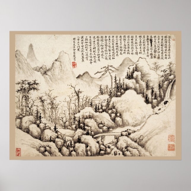 "Mountain Retreat", chinesischer Vintager Kunstdru Poster (Vorne)